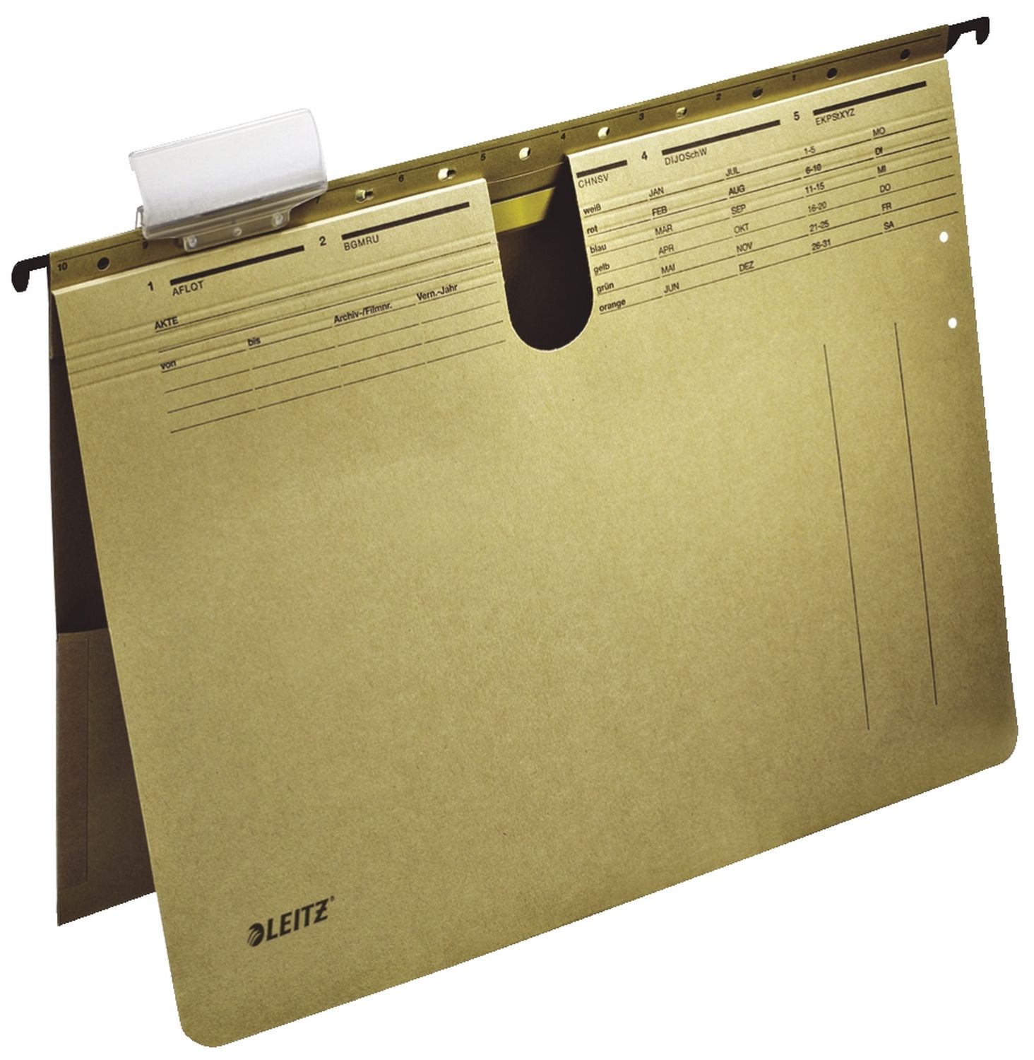 Hängehefter Leitz ALPHA® 1912-00-00, DIN A4 mit Innentasche, kaufmännische Heftung, Natronkarton 250g, naturbraun, 1 Stück