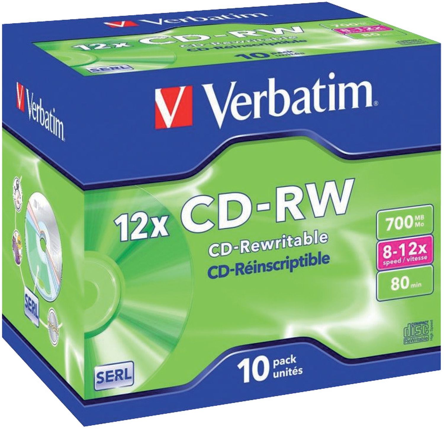 CD-RW Rewritables - 700MB/80Min, 8-12-fach, Jewelcase  (10 Disc)