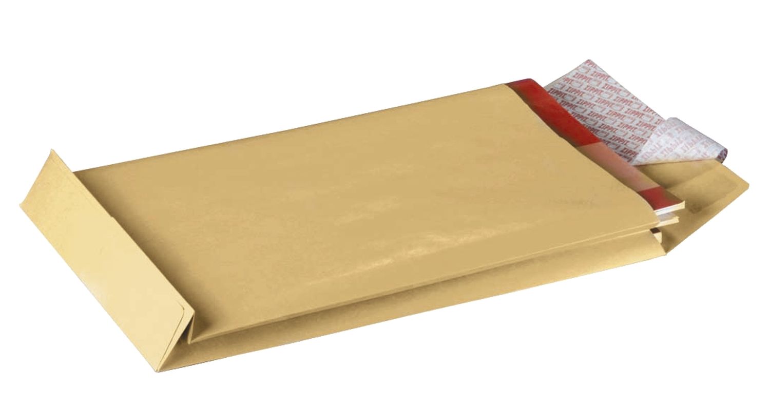 Faltentaschen Recycling MAILmedia® 30002647, B4, ohne Fenster, 20 mm Falte und Stehboden, 130 g/qm, braun, 10 Stück