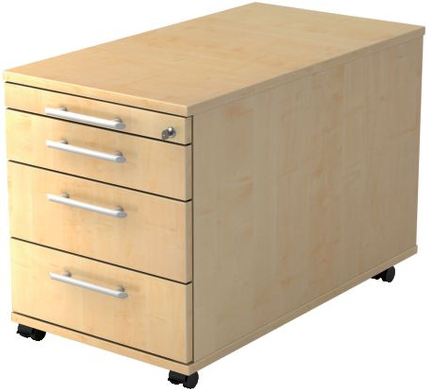 Rollcontainer - 42,8 x 51,2 x 80 cm, 3 Schübe, Relinggriff, Ahorn