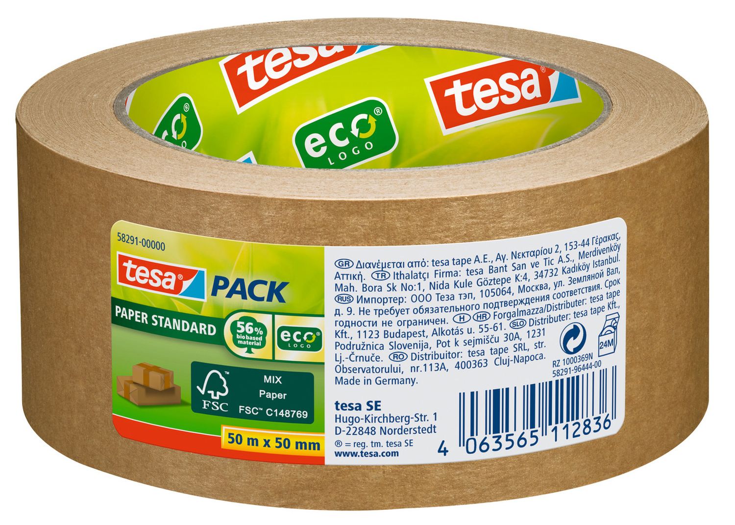 Packband tesa® paper Standard 58291, Papier, 50 mm x 50 m, braun