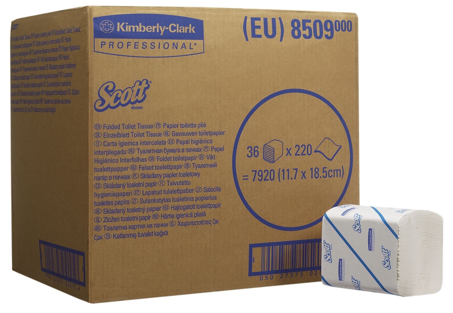 AQUARIUS* Einzelblatt Toilet Tissue 2-lagig - weiß, 220 Einzelblatt pro Pack, passender Spender Modell 6946