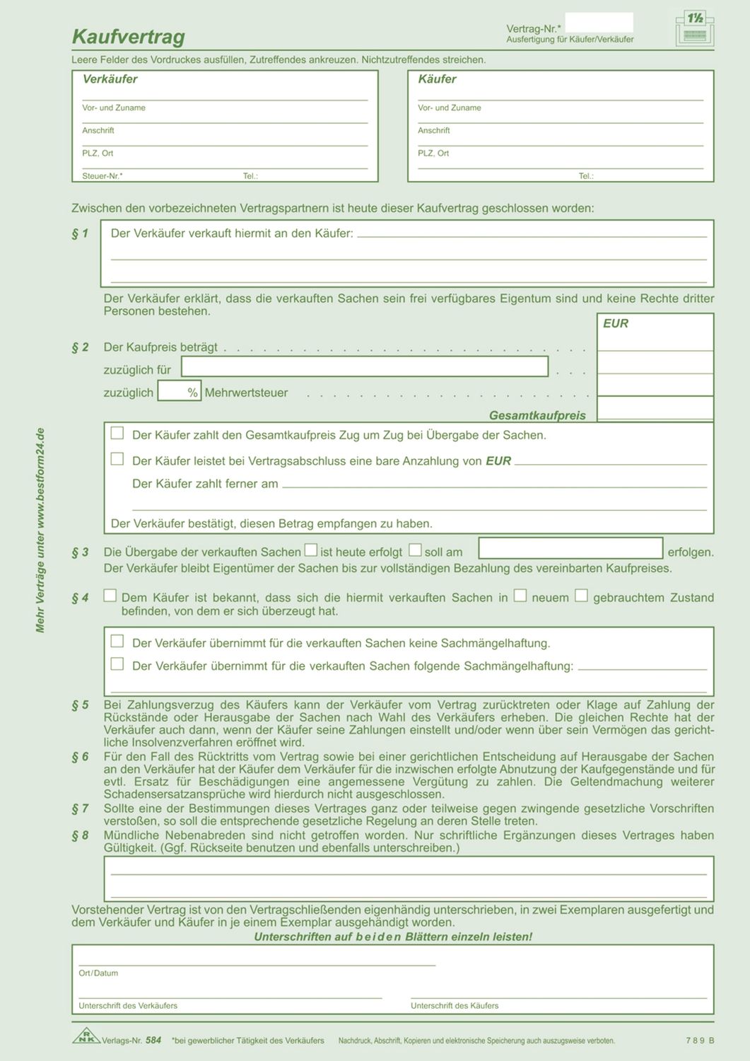 Universal-Kaufvertrag - SD, 1 x 2 Blatt, DIN A4, 10 Stück Universal-Kaufvertrag - SD, 1 x 2 Blatt, DIN A4, 10 Stück
