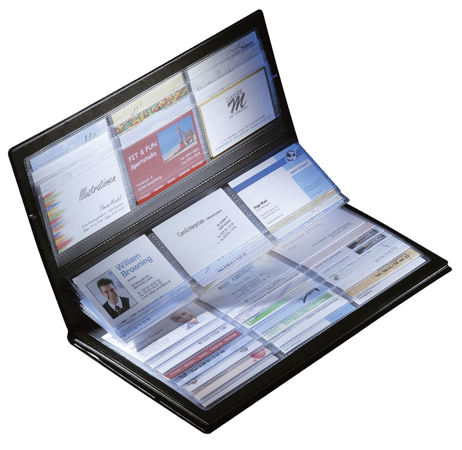 Visitenkarten-Sammler - schwarz, matt, mit selbstklebendem Register Visitenkarten-Sammler - schwarz, matt, mit selbstklebendem Register