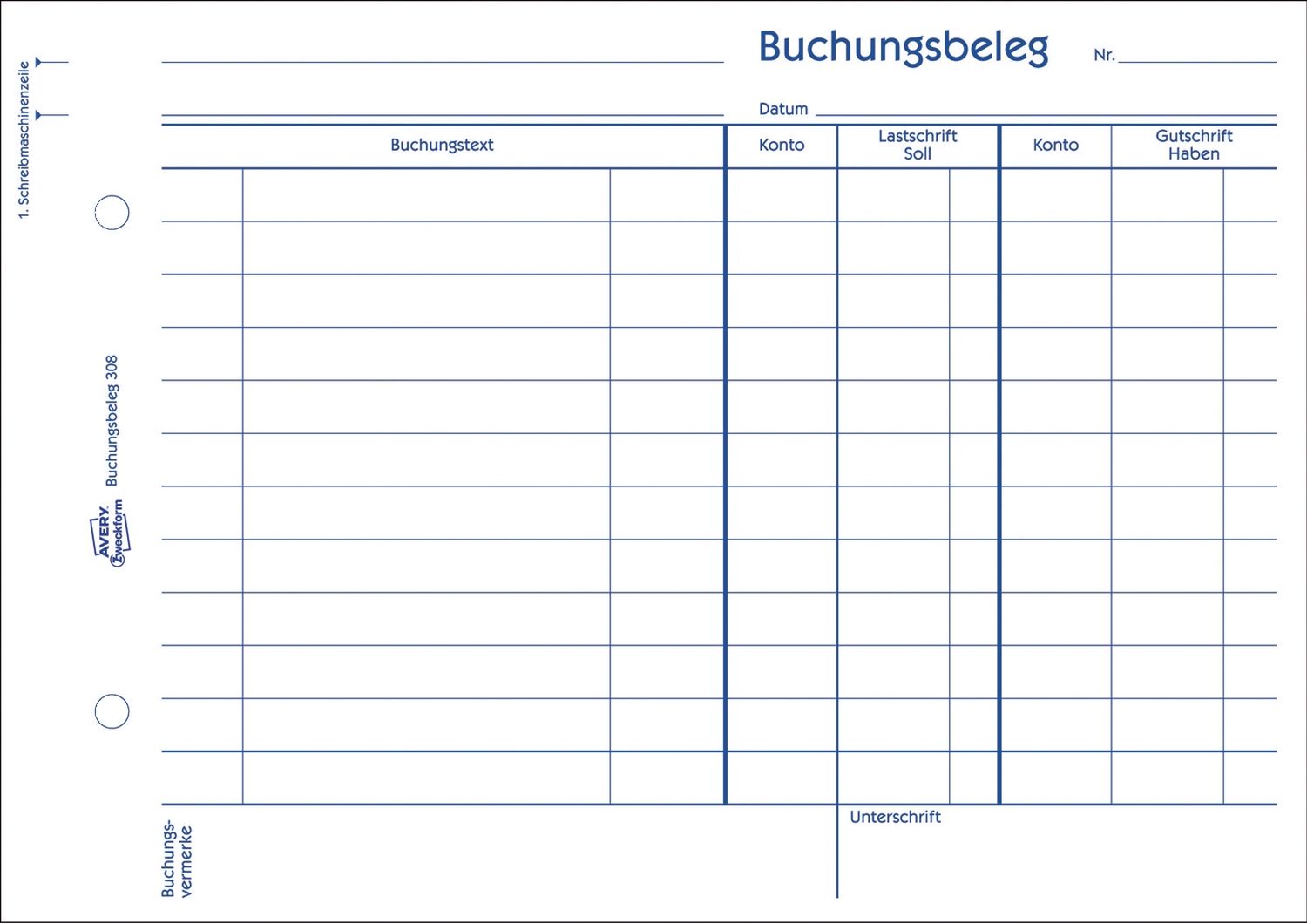 308 Buchungsbeleg, DIN A5 quer, mikroperforiert, 50 Blatt, weiß 308 Buchungsbeleg, DIN A5 quer, mikroperforiert, 50 Blatt, weiß