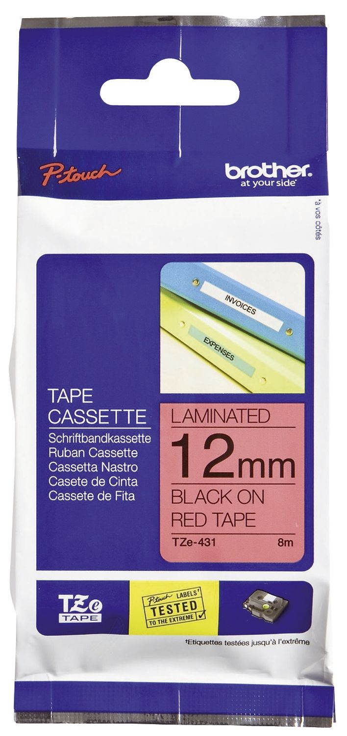 TZe-431 Schriftbandkassette - laminiert, 12 mm x 8 m, schwarz auf rot