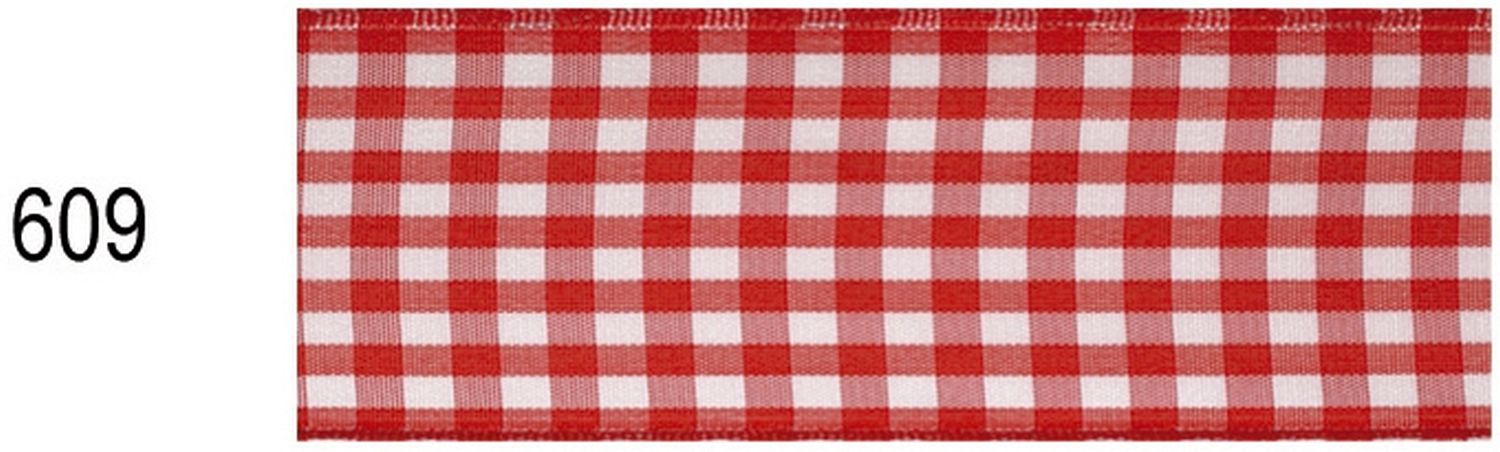 Zierband mit Draht Karo 40 mm x 20 m, rot/weiß Zierband mit Draht Karo 40 mm x 20 m, rot/weiß