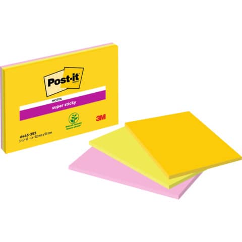 Haftnotiz Post-it Super Sticky Meeting Notes 6445-3SS-EU, 101 x 152 mm, sortiert, 3 x 45 Blatt