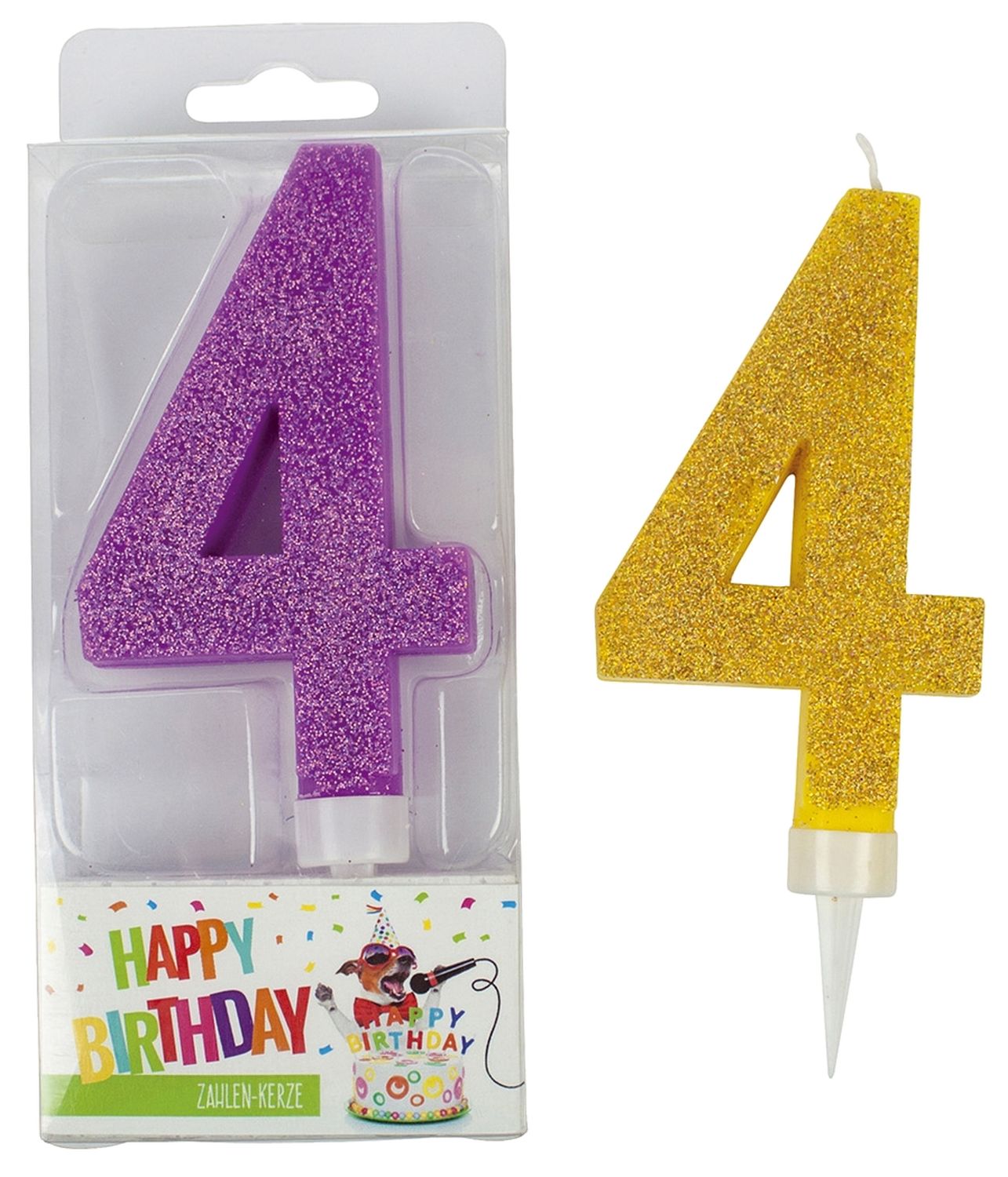Geburtstagskerze Glitter Zahl 4 - sortiert Geburtstagskerze Glitter Zahl 4 - sortiert
