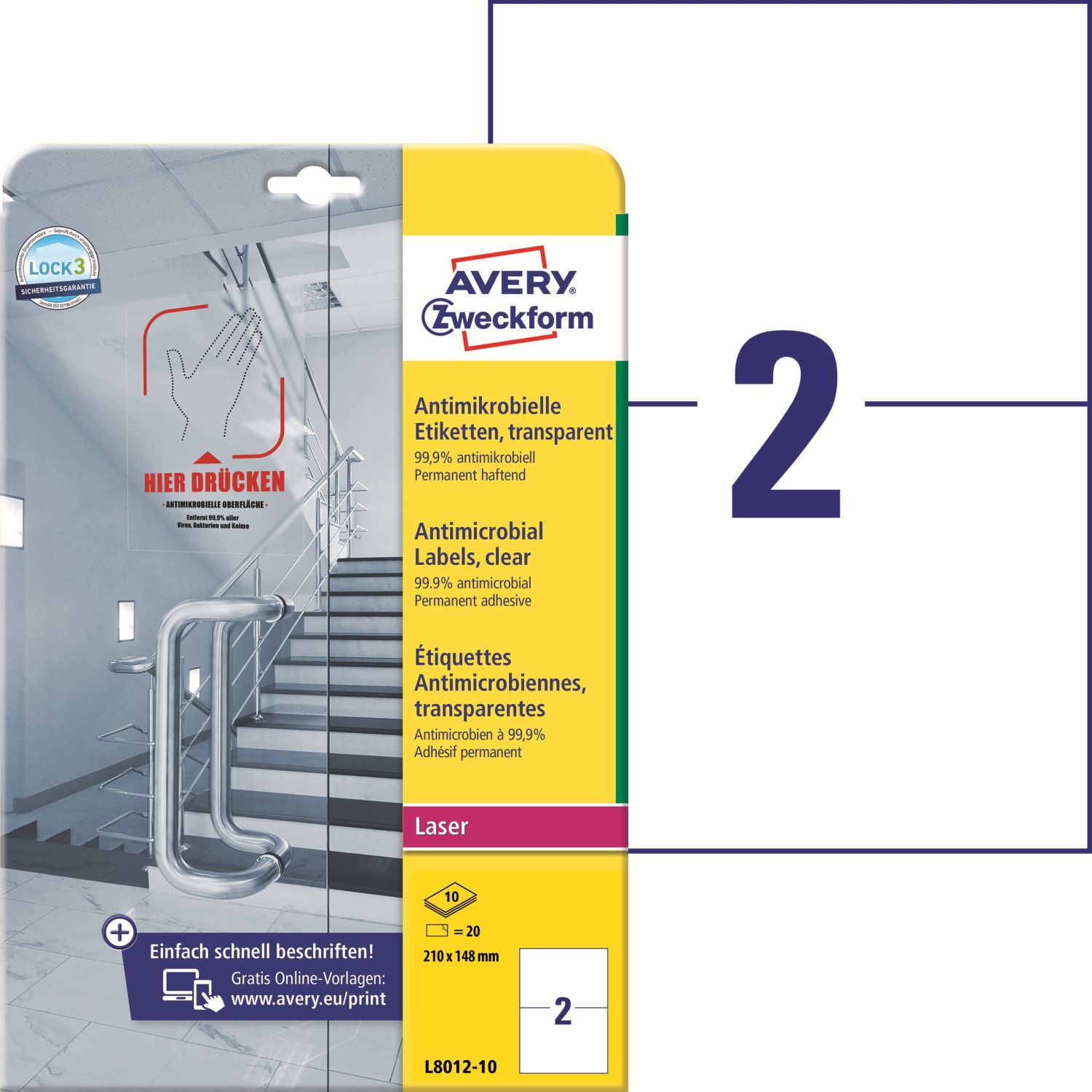 L8012-10 Antimikrobielle Etiketten - 210 x 148 mm, permanent, transparent, 20 Stück L8012-10 Antimikrobielle Etiketten - 210 x 148 mm, permanent, transparent, 20 Stück
