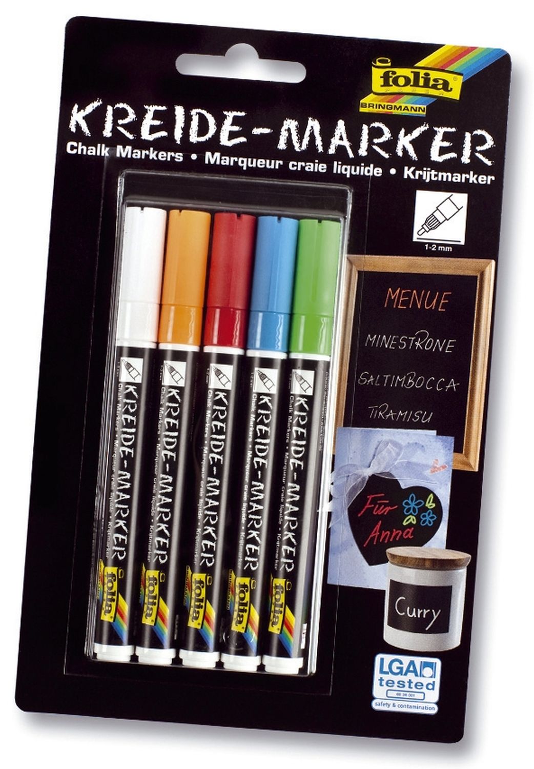 Kreidemarker - 5er Stifte Set, 1-2mm Kreidemarker - 5er Stifte Set, 1-2mm