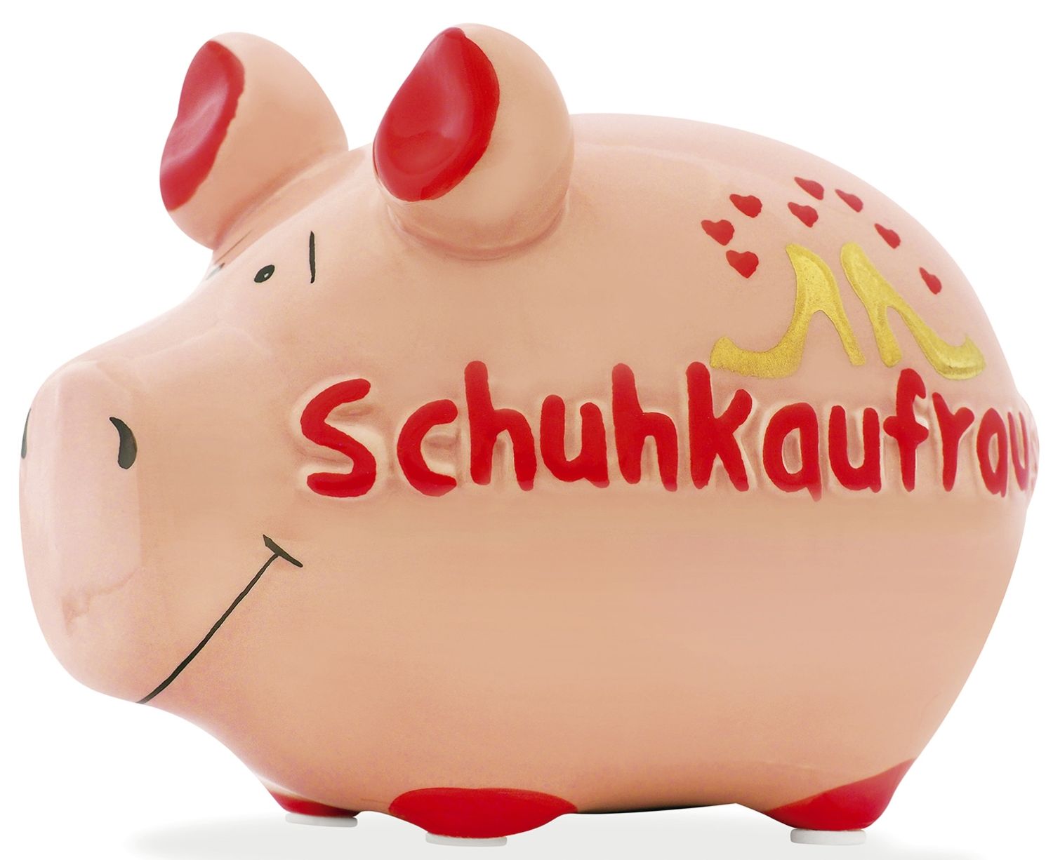 Spardose Schwein "Schuhkaufrausch" - Keramik, klein Spardose Schwein "Schuhkaufrausch" - Keramik, klein
