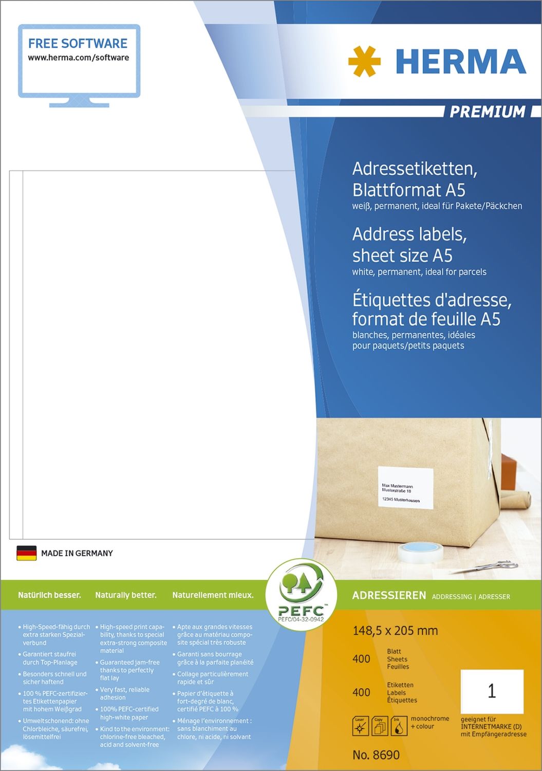 Adressetiketten Premium - weiß, 148,5x205 mm, Papier, matt, 400 Stück