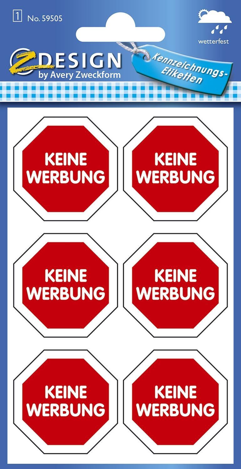 59505 Home Hinweis-Etikett "Keine Werbung", Kunststoff, 1 Bogen 6 Etiketten 59505 Home Hinweis-Etikett "Keine Werbung", Kunststoff, 1 Bogen 6 Etiketten