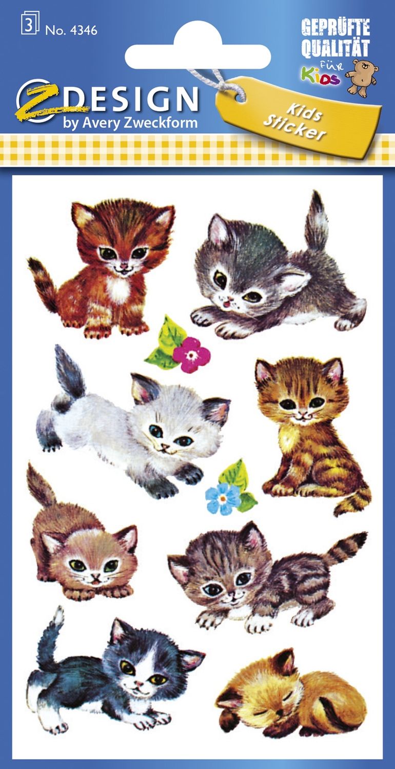 Z-Design 4346, Kinder Sticker, Katzen, 3 Bogen/30 Sticker