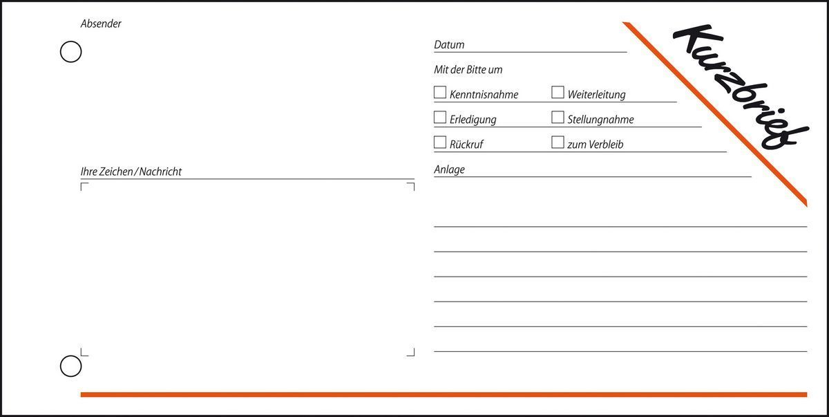Kurzmitteilungen »Kurzbrief« - 1/3 A4 quer, 100 Blatt Kurzmitteilungen »Kurzbrief« - 1/3 A4 quer, 100 Blatt
