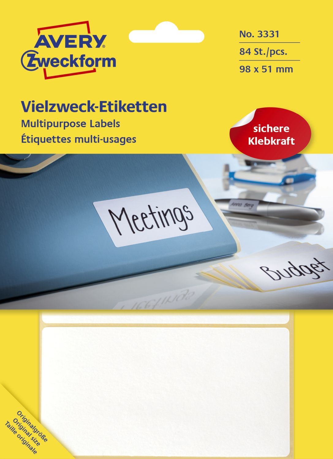3331 Universal-Etiketten - 98 x 51 mm, weiß, 84 Etiketten/28 Blatt, permanent 3331 Universal-Etiketten - 98 x 51 mm, weiß, 84 Etiketten/28 Blatt, permanent