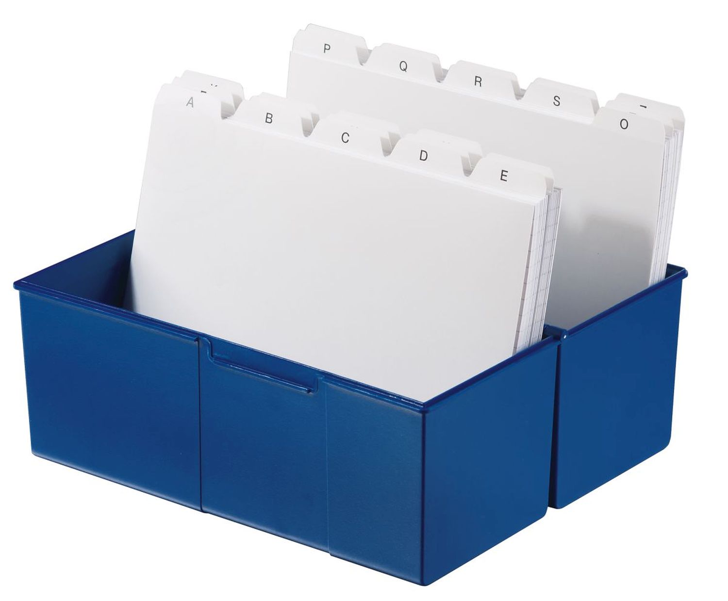 Karteibox DIN A5 quer, max 500 Karten mit Stahlscharnier, blau Karteibox DIN A5 quer, max 500 Karten mit Stahlscharnier, blau