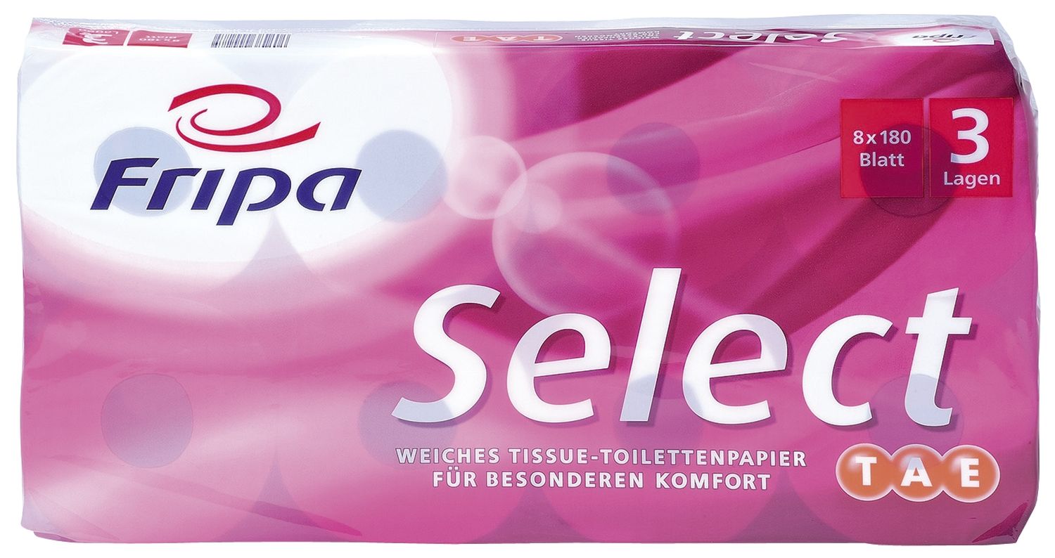 Toilettenpapier Select - 3-lagig, TAE, geprägt, hochweiß, 8 Rollen à 180 Blatt Toilettenpapier Select - 3-lagig, TAE, geprägt, hochweiß, 8 Rollen à 180 Blatt