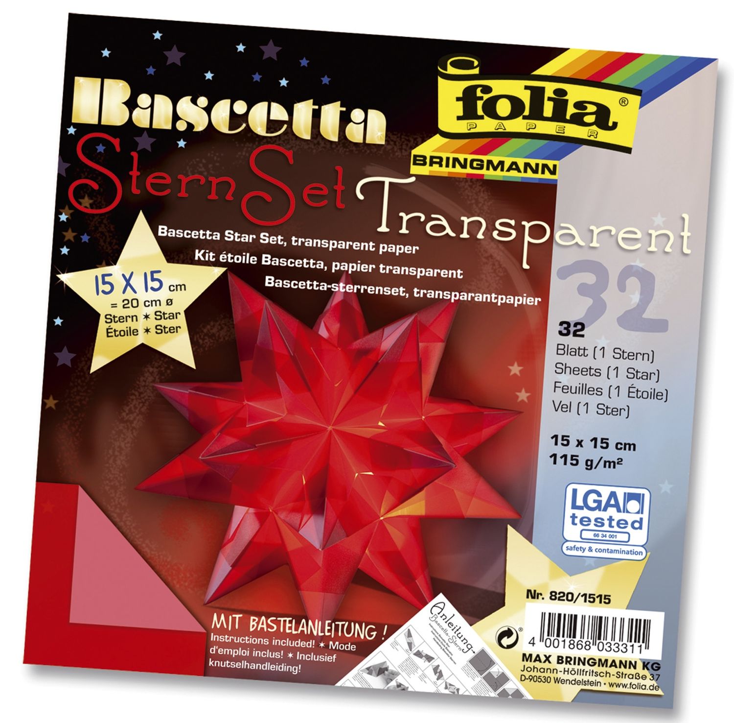 Bascetta Stern - rot, transparent, Ø 20 cm Bascetta Stern - rot, transparent, Ø 20 cm