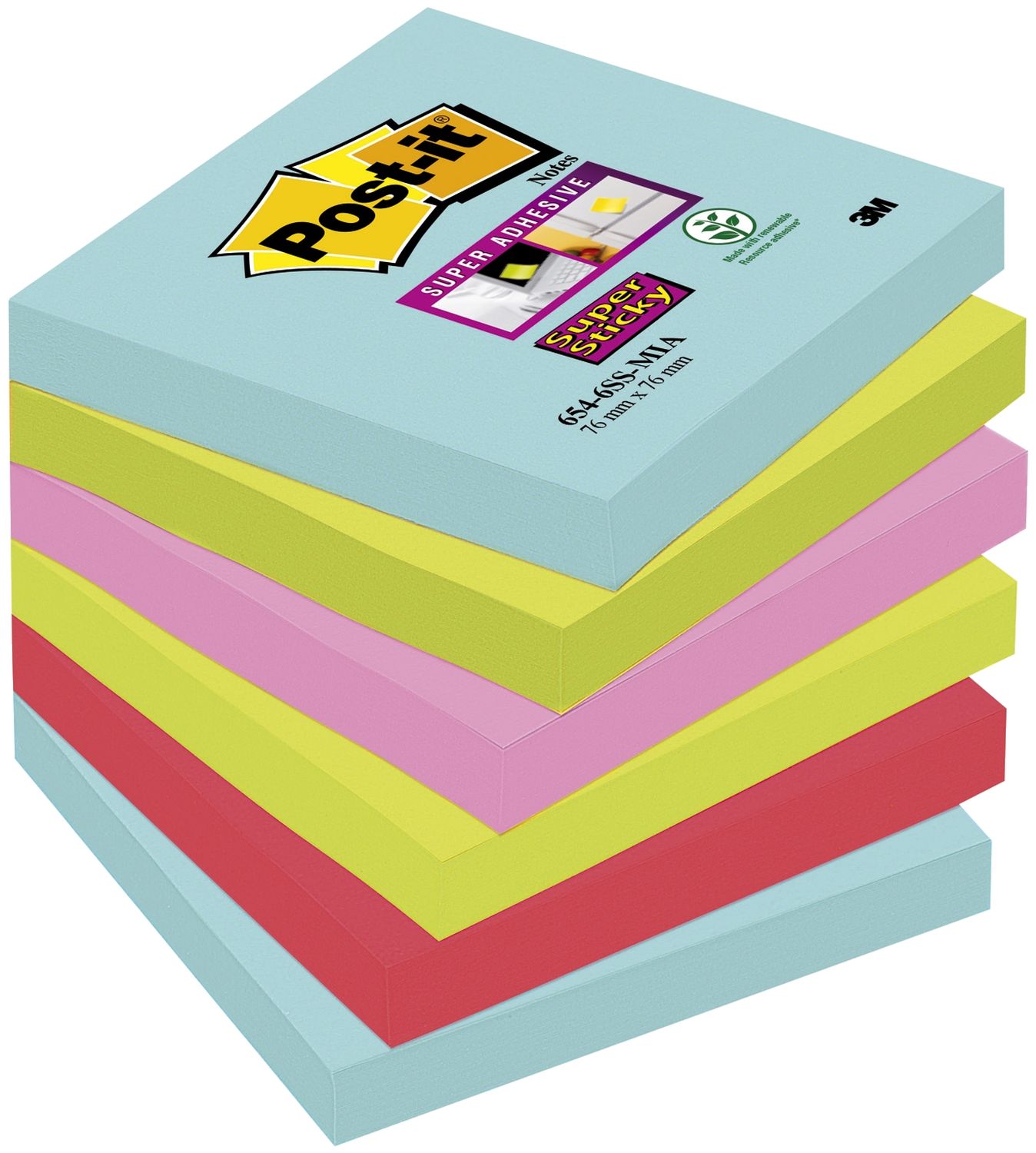 Haftnotiz Super Sticky Notes - 76 x 76 mm, 6x 90 Blatt