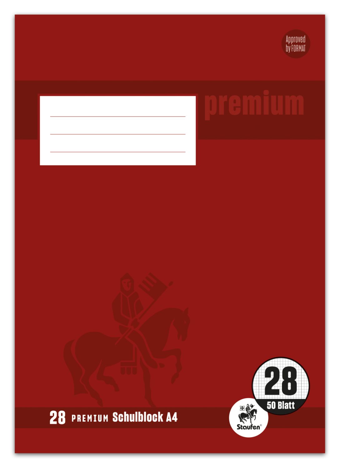 Schulblock PREMIUM LIN 28 - A4, 50 Blatt, 90 g/qm, kariert mit Randlinien Schulblock PREMIUM LIN 28 - A4, 50 Blatt, 90 g/qm, kariert mit Randlinien