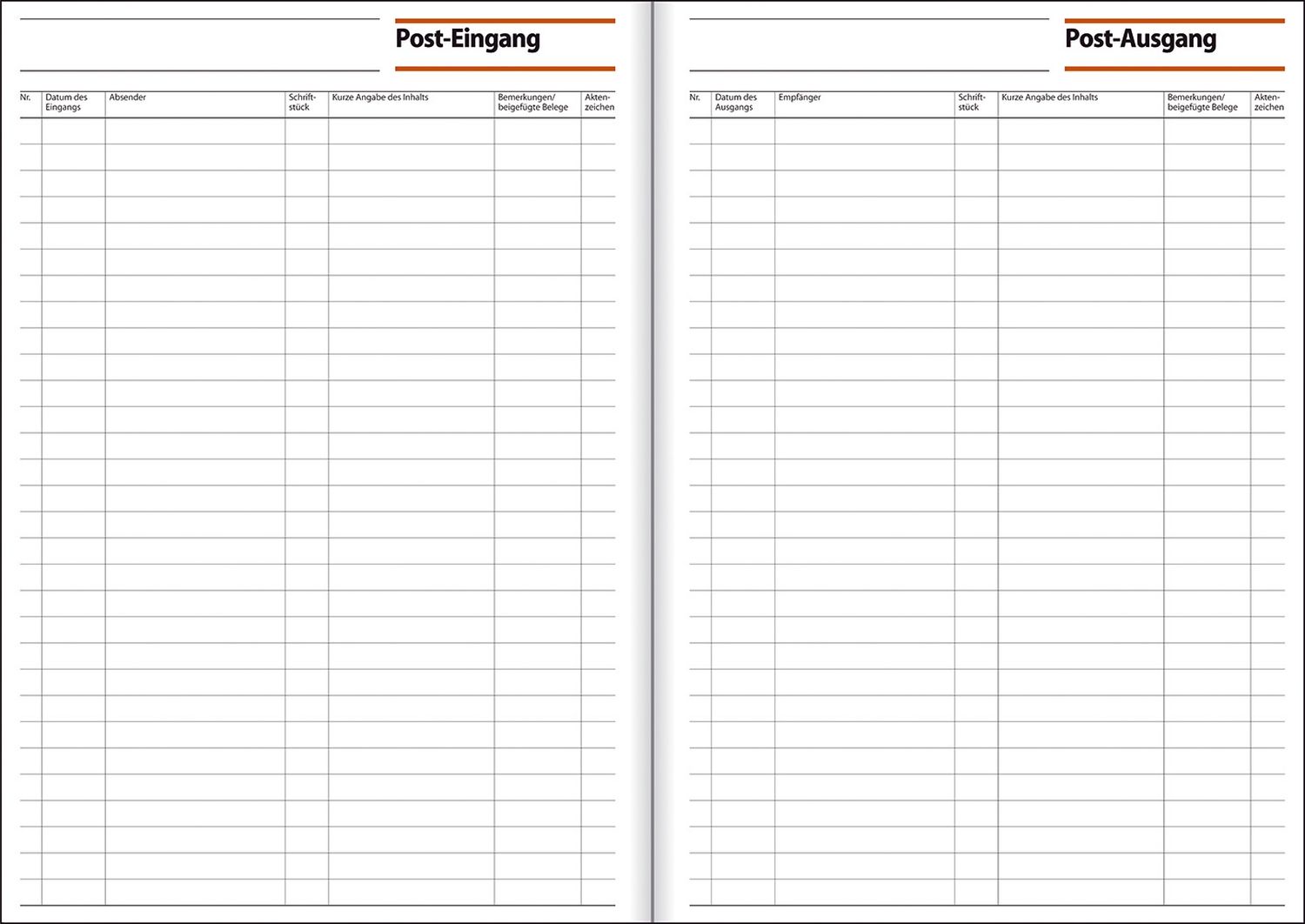 Post-Eingangs-/Ausgangsbuch - A4, beidseitig bedruckt, 50 Blatt Post-Eingangs-/Ausgangsbuch - A4, beidseitig bedruckt, 50 Blatt