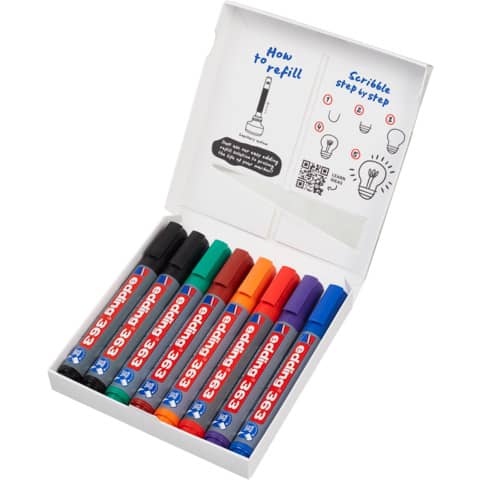 Whiteboardmarker Edding 363 (4-363-8-S2999), Rundspitze 1 - 5 mm, 8 Stück farbig sortiert