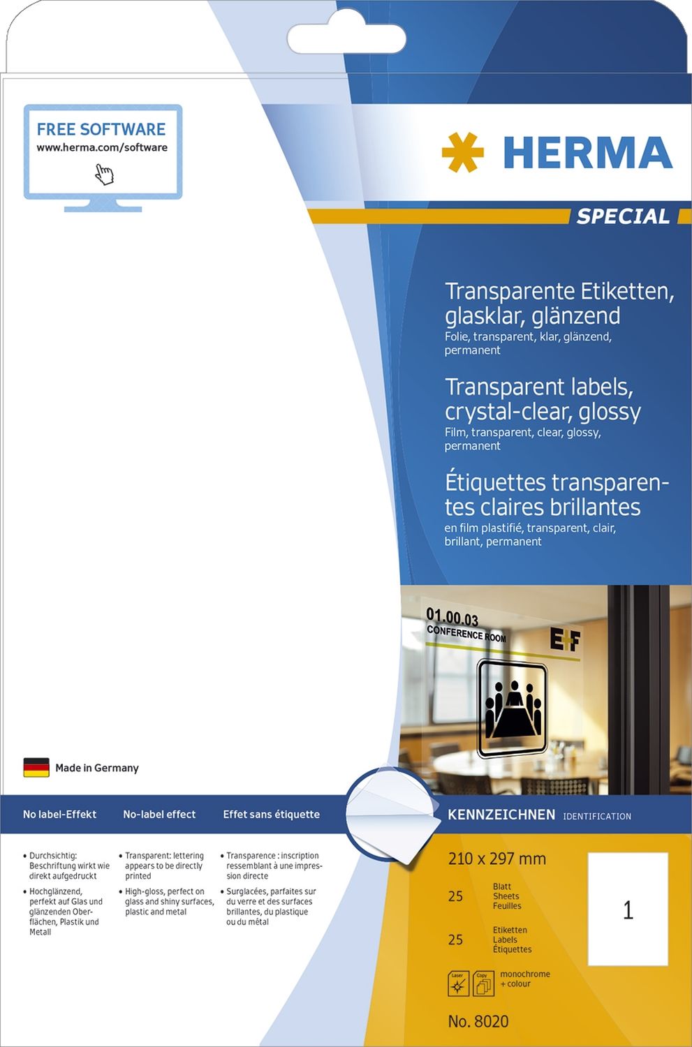 Herma Etiketten transparent glasklar A4 210x297mm transparent klar Folie glänzend 25 St.