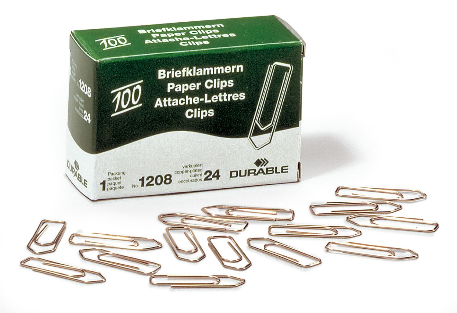 Briefklammer - 32 mm, Metall, verkupfert, Schachtel mit 100 Stück Briefklammer - 32 mm, Metall, verkupfert, Schachtel mit 100 Stück