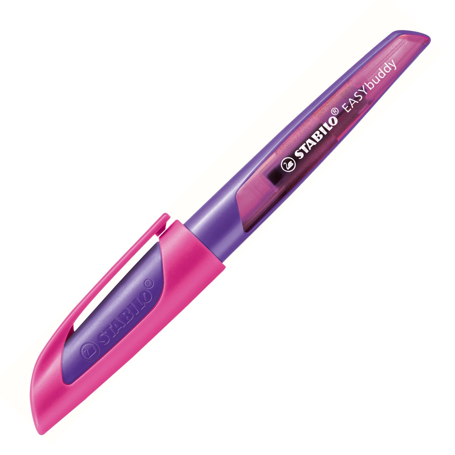 Schulfüller mit Linkshänder-Feder L - EASYbuddy in lila/magenta - Schreibfarbe blau (löschbar) - Einzelstift - inklusive Patrone