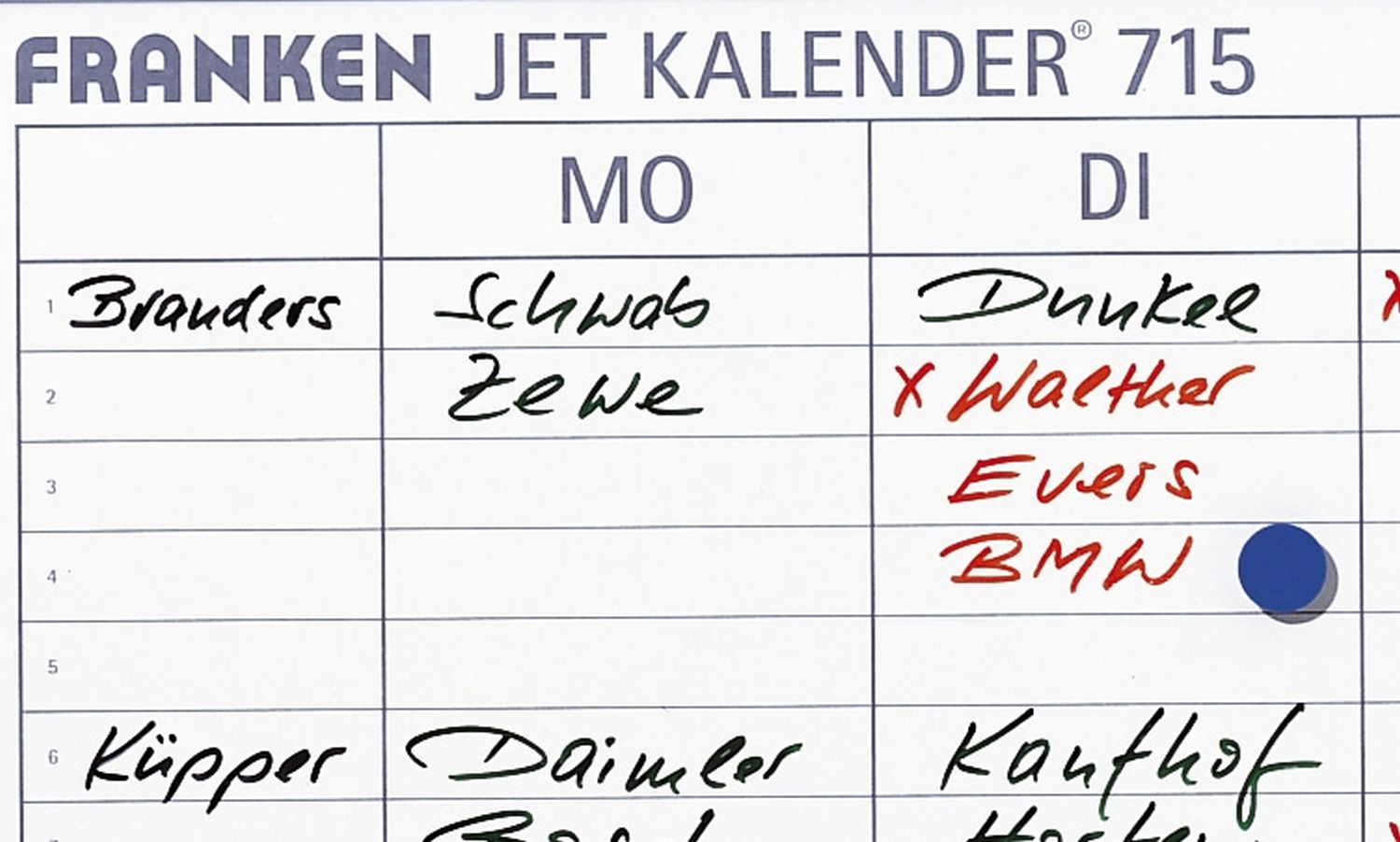 JetKalender 715, 25 Mitarbeiter, 7-Tage-Woche, 90 x 60 cm JetKalender 715, 25 Mitarbeiter, 7-Tage-Woche, 90 x 60 cm