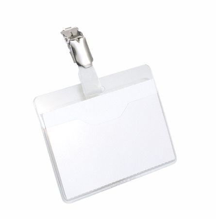 Namensschild mit drehbarem Clip, transparent, 90 x 60 mm, 25 Stück Namensschild mit drehbarem Clip, transparent, 90 x 60 mm, 25 Stück