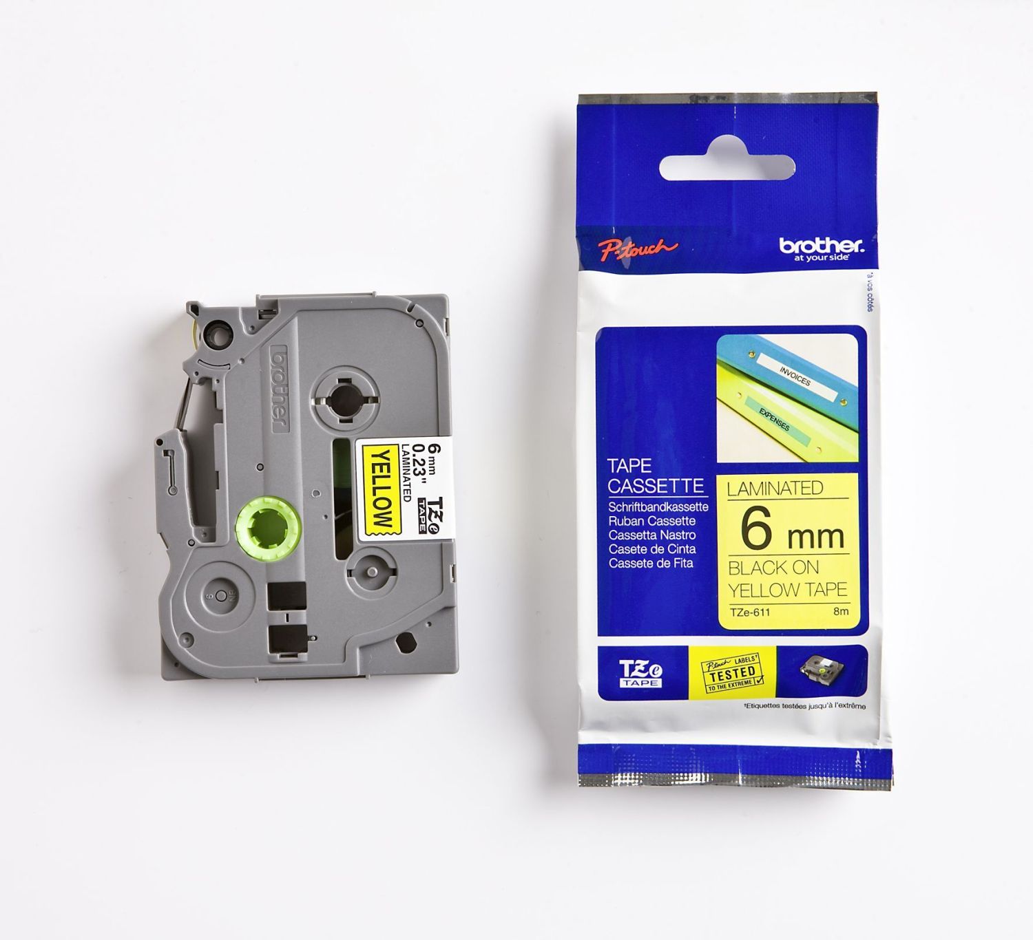 TZe-611 Schriftbandkassette - laminiert, 6 mm x 8 m, schwarz auf gelb TZe-611 Schriftbandkassette - laminiert, 6 mm x 8 m, schwarz auf gelb