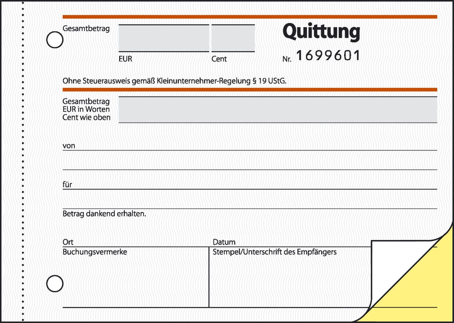 Quittung für Kleinunternehmer ohne MwSt.-Ausweis - A6, MP, SD, 2 x 30 Blatt Quittung für Kleinunternehmer ohne MwSt.-Ausweis - A6, MP, SD, 2 x 30 Blatt