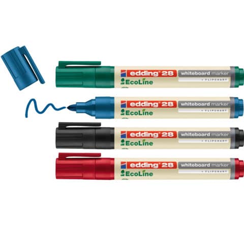 Whiteboardmarker Edding 28 (4-28-4), Rundspitze 1,5 - 3 mm, 4 Stück farbig sortiert