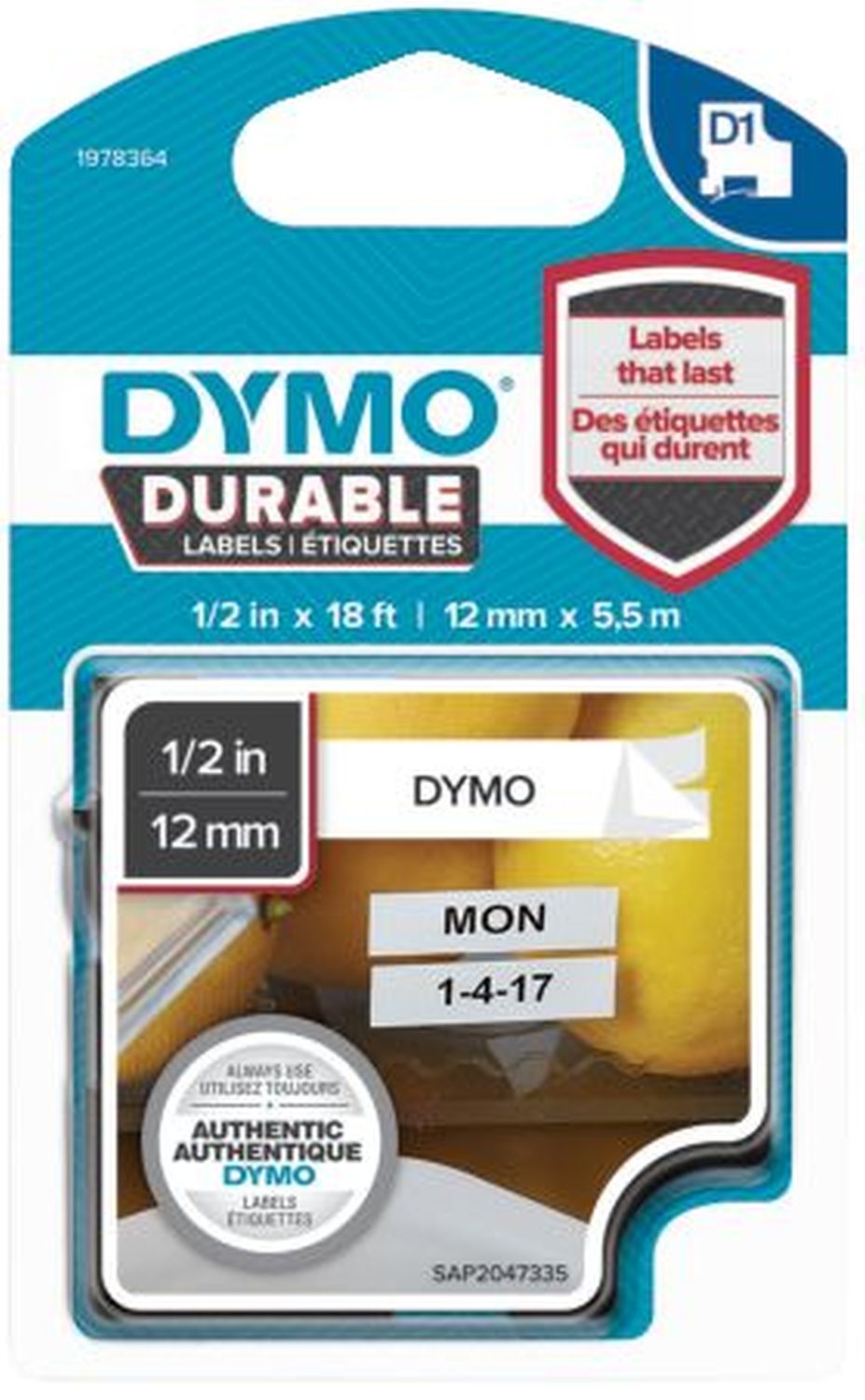 Schriftband D1 Vinylband - 12 mm x 5,5 m, schwarz auf weiß Schriftband D1 Vinylband - 12 mm x 5,5 m, schwarz auf weiß