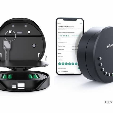 Schlüsseltresor Phönix Smile KS0215ES, mit 2 Haken und Vorhängeschloss, 12,0 x 12,0 x 5,4 cm, Elektronikschloss