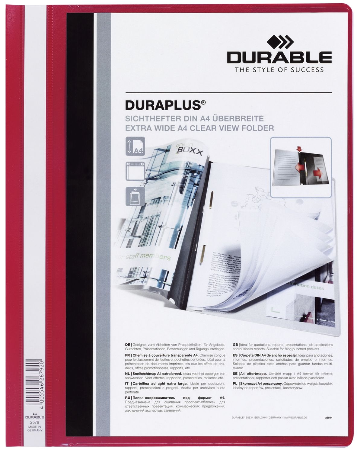 Angebotshefter DURAPLUS® - strapazierfähige Folie, A4+, rot
