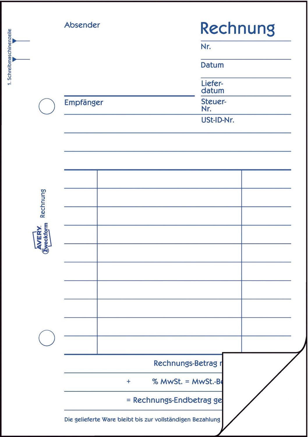 706 Rechnung, DIN A6, vorgelocht, 2 x 50 Blatt, weiß