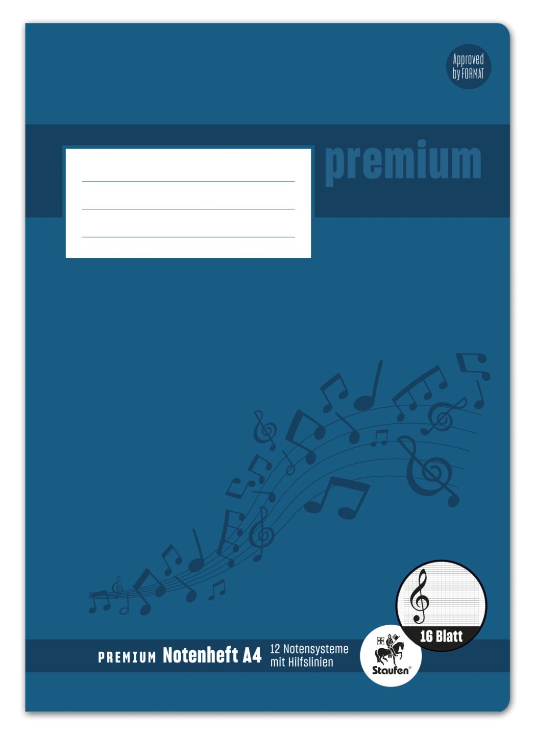 Notenheft PREMIUM Academy - A4 hoch, 90 g/qm, 8 Blatt, 6 Notensysteme mit Hilfslinien Notenheft PREMIUM Academy - A4 hoch, 90 g/qm, 8 Blatt, 6 Notensysteme mit Hilfslinien