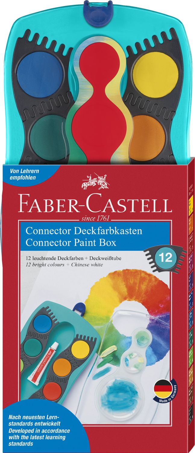 CONNECTOR Farbkasten - 12 Farben, inkl. Deckweiß, türkis