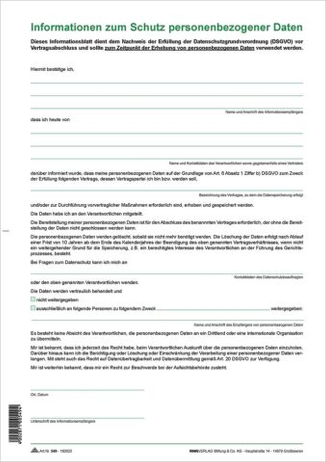 Informationsblatt Datenschutz - A4 Informationsblatt Datenschutz - A4