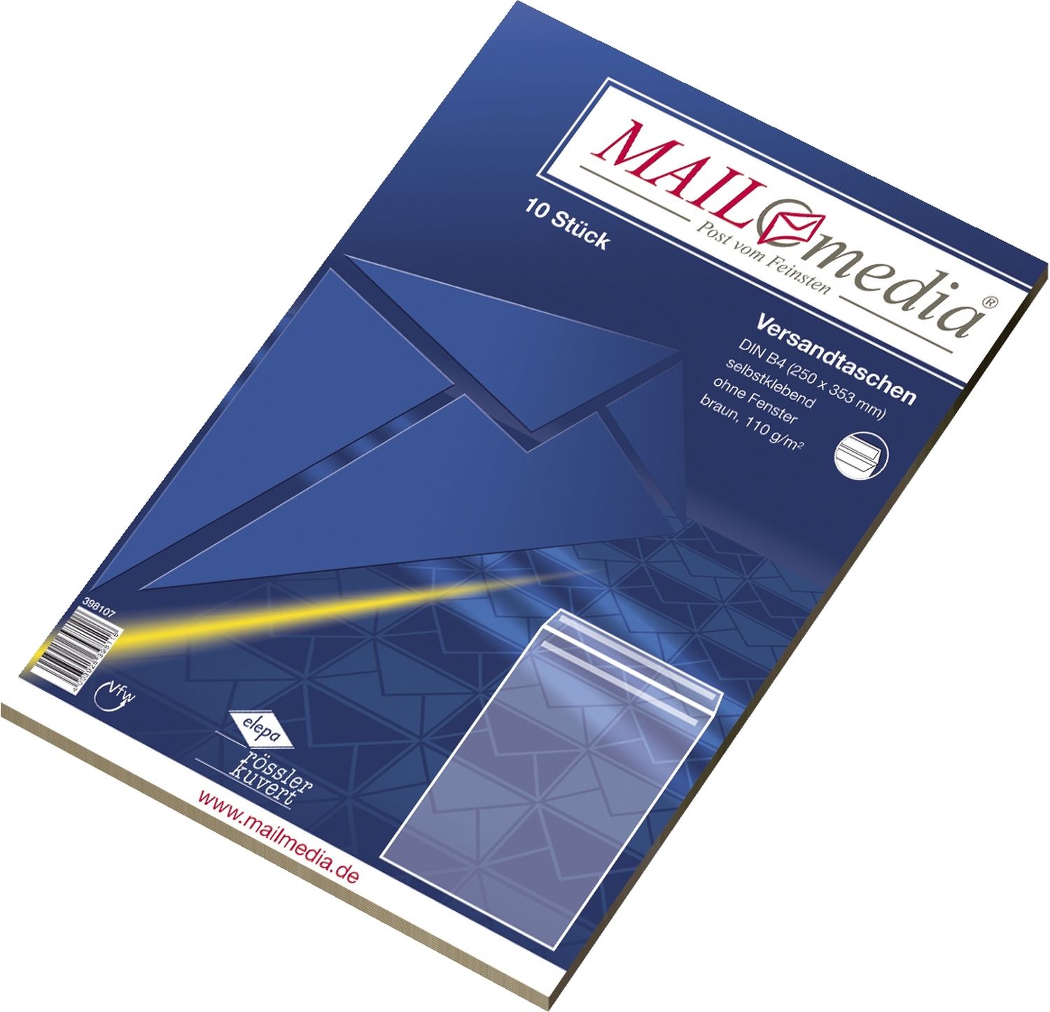 Versandtaschen MAILmedia® 30002553 Recycling, B4, ohne Fenster, selbstklebend, 110 g/qm, braun, 10 Stück