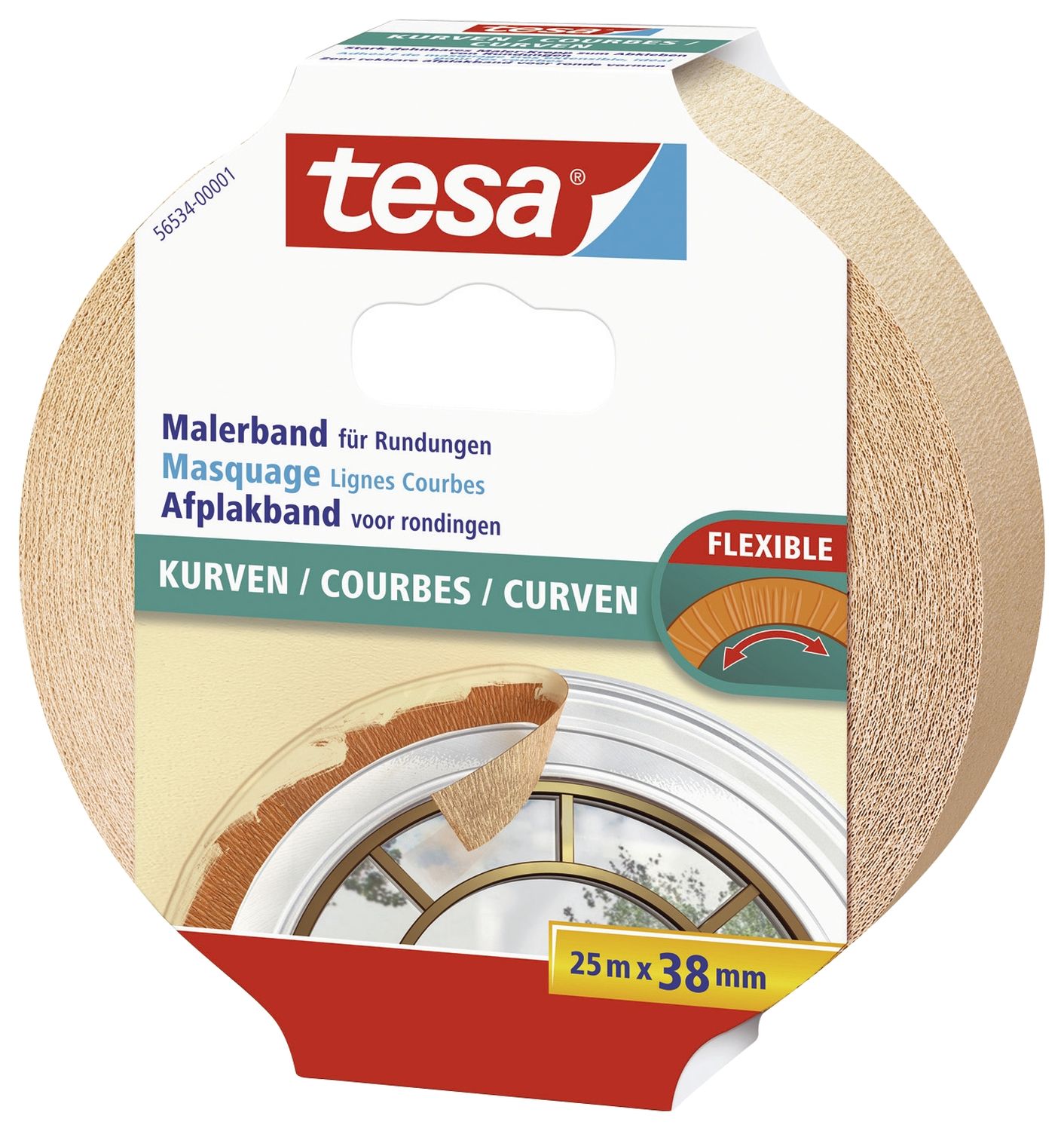Papier-Klebeband Maler-Krepp für Rundungen - 25 m x 38 mm, beige Papier-Klebeband Maler-Krepp für Rundungen - 25 m x 38 mm, beige