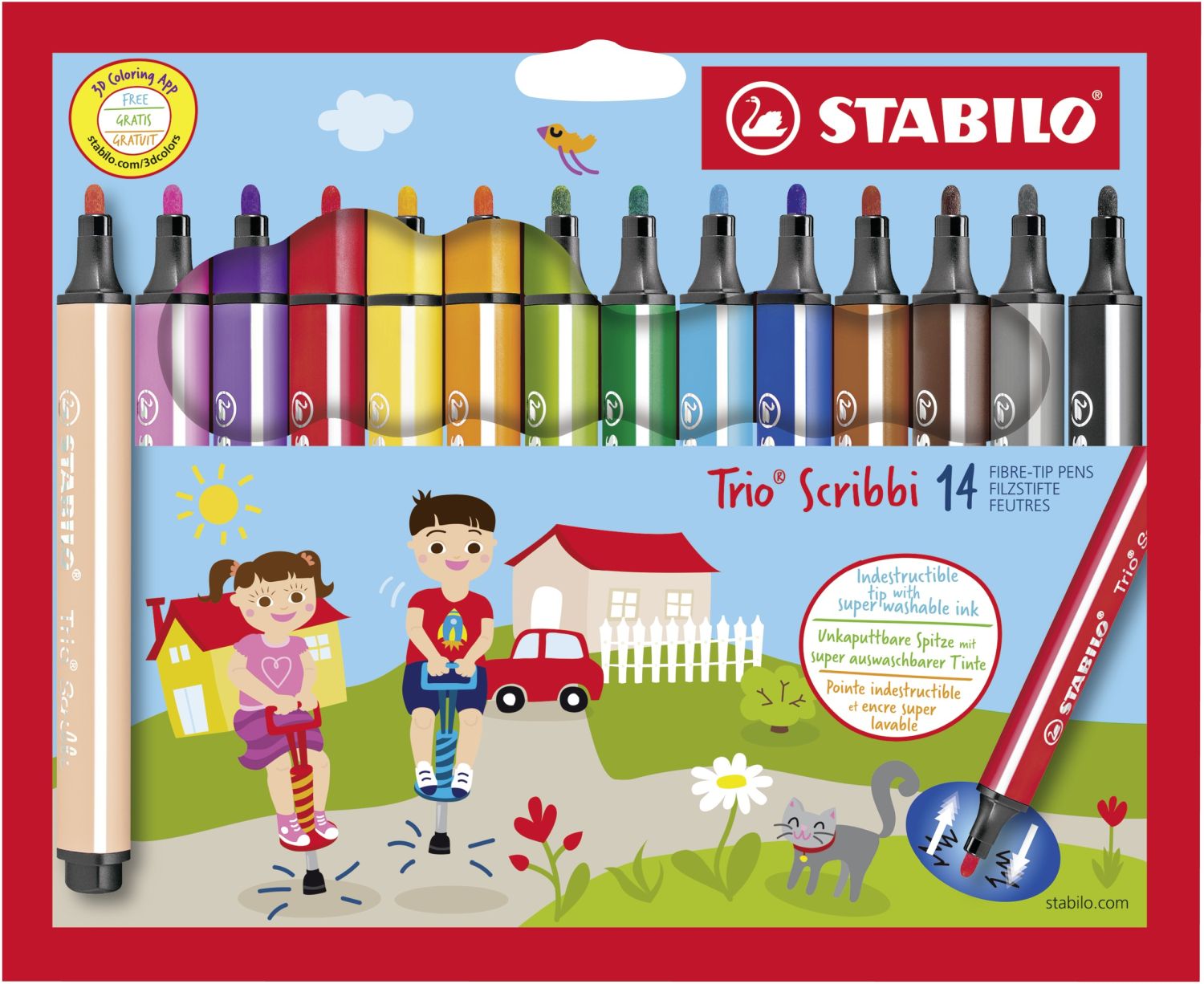 Gefederter Dreikant-Filzstift - Trio Scribbi - 14er Pack - mit 14 verschiedenen Farben Gefederter Dreikant-Filzstift - Trio Scribbi - 14er Pack - mit 14 verschiedenen Farben