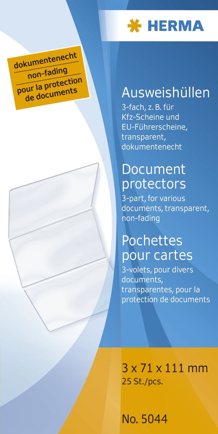 5044 Ausweishüllen - 3x 71x111 mm Klapphüllen, geprägt, dokumentenecht 5044 Ausweishüllen - 3x 71x111 mm Klapphüllen, geprägt, dokumentenecht