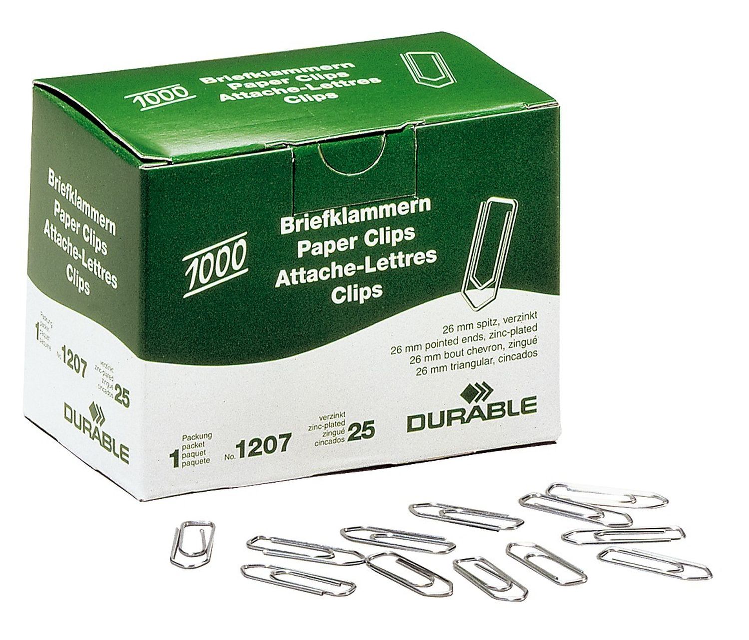 Briefklammer - 26 mm, Metall, verzinkt, Schachtel mit 1000 Stück Briefklammer - 26 mm, Metall, verzinkt, Schachtel mit 1000 Stück