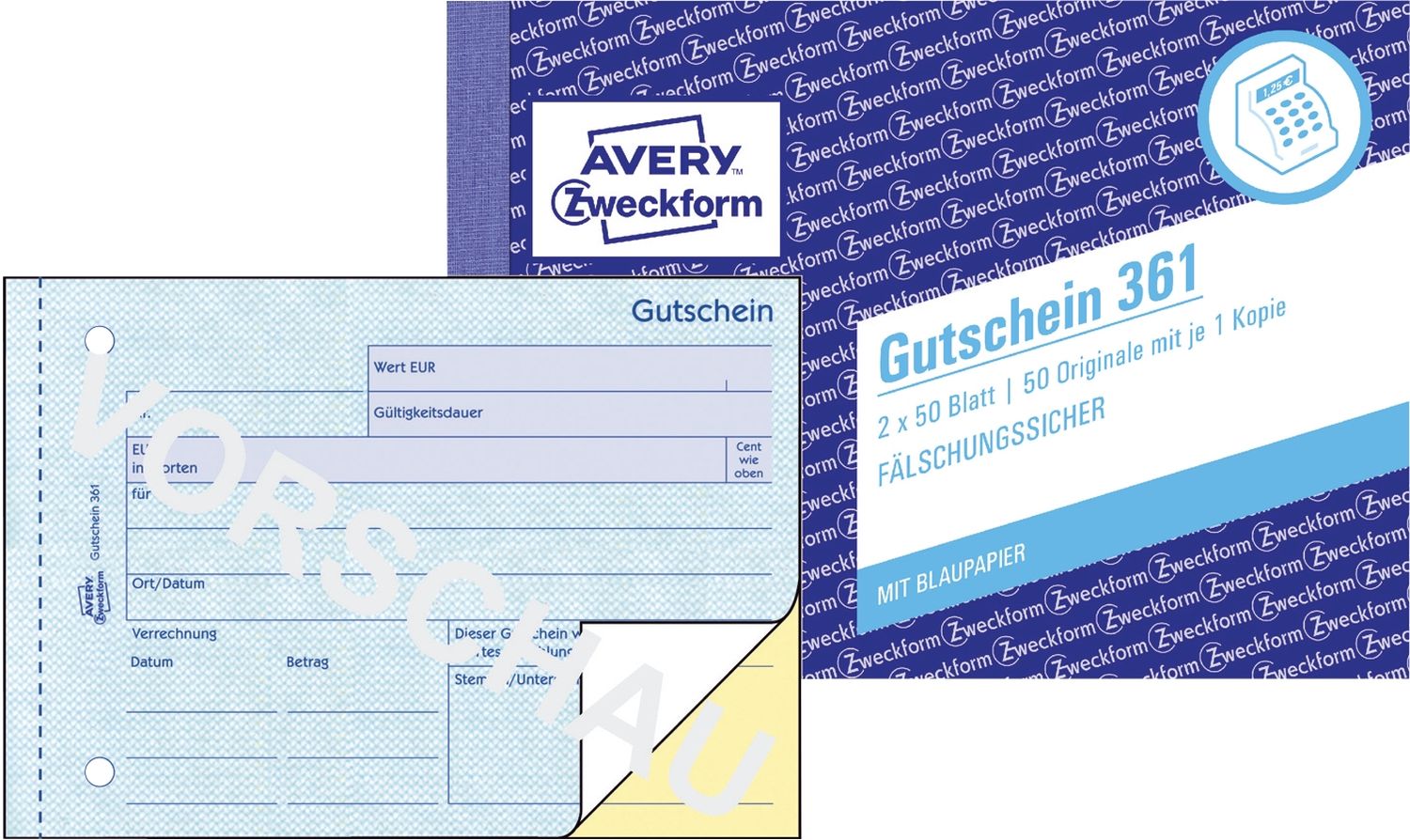 361 Gutschein, DIN A6 quer, fälschungssicher, 2 x 50 Blatt, weiß, gelb 361 Gutschein, DIN A6 quer, fälschungssicher, 2 x 50 Blatt, weiß, gelb