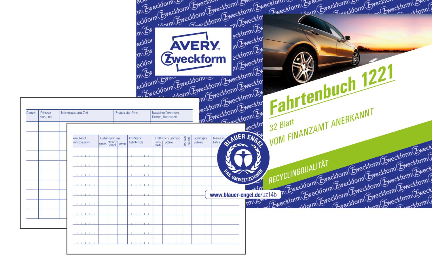 1221 Fahrtenbuch Recycling - A6 quer, für PKW, 64 Seiten für 310 Fahrten